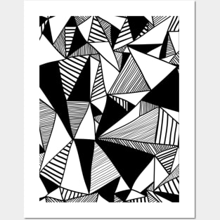 White Over Black Abstract Line Art Posters and Art